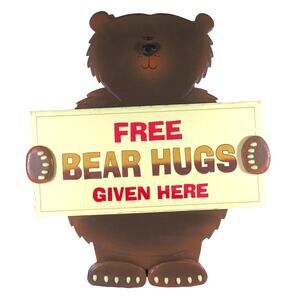 Decorative Brown  Bear Plaque  Free Hugs Sign Home Decor 15" Tall Rustic Wooden